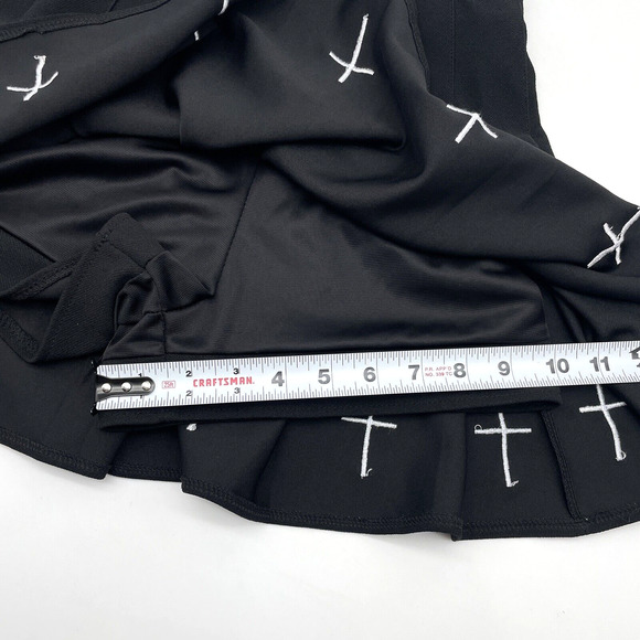 XMM Goth Cheer Black Stretch High Waisted Pleated Crosses Mini Skort S 12.5"x14" - Picture 13 of 16